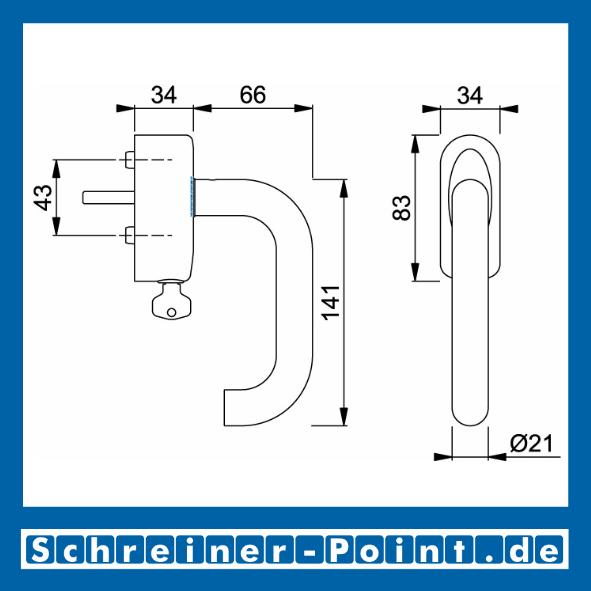 Hoppe Paris Edelstahl Fenstergriff F69 abschließbar Secustik E138Z/US950S (100Nm)